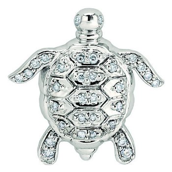 OCEANITY ™ 14k White Gold Pendant Turtle Flush Set Hidden Bail Diamond 0.25 Ctw