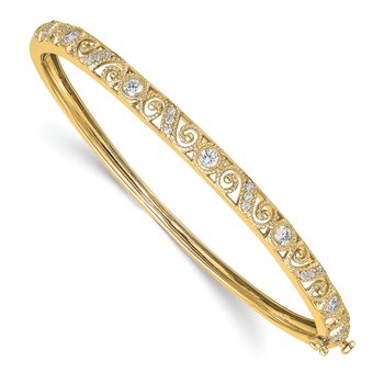 14k Swirl Design Complete 3/4 carat VS Diamond Hinged Oval Bangle Bracelet