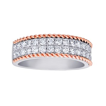 14K Two Tone Ring Pave Set Center with Twisted Wire Rails Diamond 0.60 Ctw