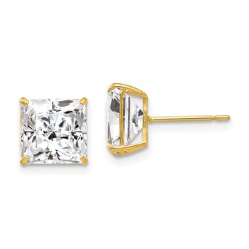 14k 8mm Square CZ Post Earrings