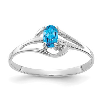 14k White Gold 5x3mm Oval Blue Topaz AAA Diamond ring