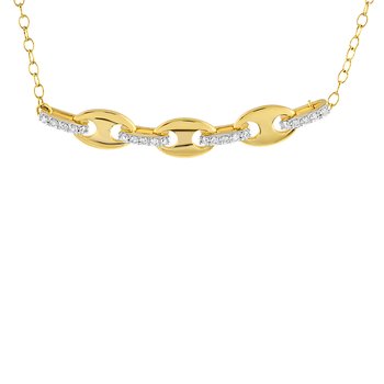 14K Yellow Gold 'Gucci' Link Center Section Pave Bar Connectors Diamond Necklace 0.10 Ctw