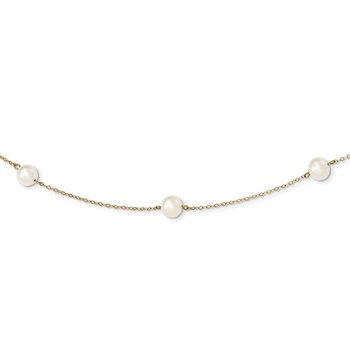 14k 7-8mm White Near-Round Freshwater Cultured Pearl 7-Station 16 inch Necklace