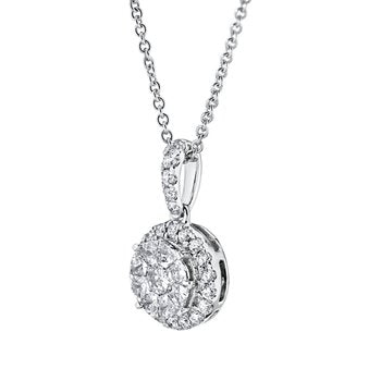 Compozit™ 14K White Gold Round Shape Halo Diamond Set Bail Pendant Diamond 1.00 Ctw Cutting Edge Technology