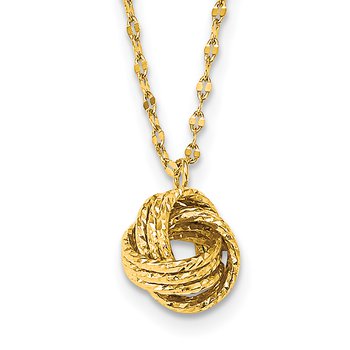 14k Diamond-cut Love Knot Pendant 18 inch Necklace