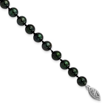 14k White Gold 6-7mm Black Round Akoya Saltwater Cultured Pearl 16 inch Necklace