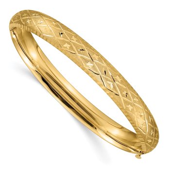 14k 5/16 Diamond-cut Fancy 8.75mm Hinged Oval Bangle Bracelet