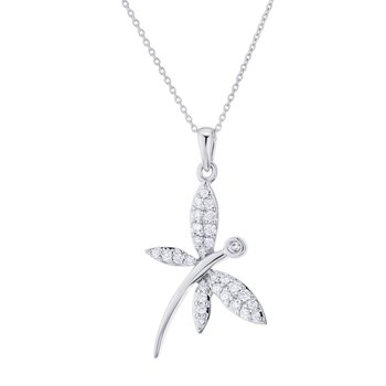 ZooLightful™ 14k White Gold Dragon Fly Pave Wings Bezel Set Head Pendant Diamond 0.25 Ctw