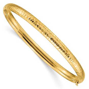 14k 3/16 Polished Fancy Hammered 4.75mm Hinged Oval Bangle Bracelet