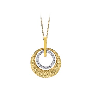 Textura™ 14K Two Tone Textured Circle Thicker Bottom Inner Circle Pave Set Diamond 0.20 Ctw