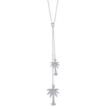OCEANITY ™ 14k White Gold Necklace 2 Pave Set Palm Trees on 'Y' Diamond 0.25 Ctw