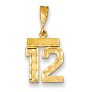 14k Small Brushed Diamond-cut Number 12 Charm