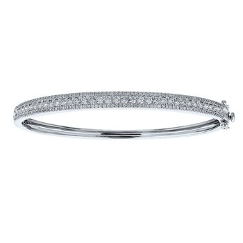14K White Gold 3 Rows Bead Set Center with Larger DiamondsHinged Bangle Diamond 1.33 Ctw