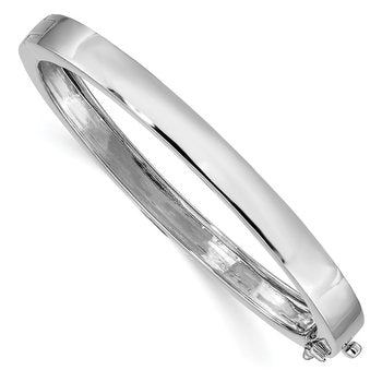 14k White Gold 6.3mm Polished Solid Hinged Oval Bangle Bracelet