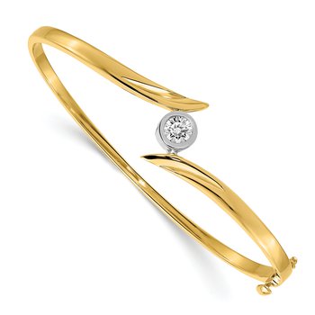 14k Two-tone Complete 1/2 carat AAA Diamond Hinged Oval Bangle Bracelet
