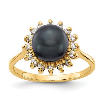 14k 7.5mm Black FW Cultured Pearl A Diamond ring