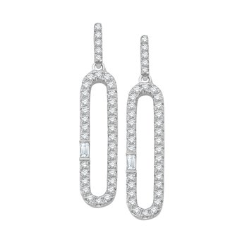 14k White Gold Diamond Pave Set Drop Paperclips with Baguette on Side Earrings 0.50 Ctw
