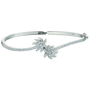 OCEANITY ™ 14k White Gold Bangle Bypass Pave Palm Tree Hinged Diamond 1.00 Ctw