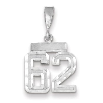 14kw Small Brushed Diamond-cut Number 62 Charm