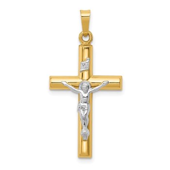 14k Two-tone INRI Hollow Crucifix Pendant