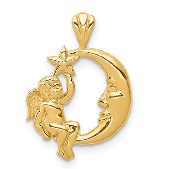 14K Angel, Moon and Star Pendant