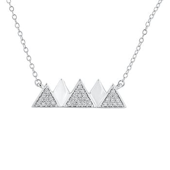 Diamond Peak™ 14KW White Gold Necklace Mountain Range Alternating Pave & Polished Diamond 0.21 Ctw