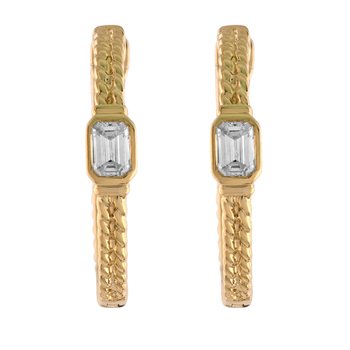 Textura™ 14K Yellow Gold Bezel Set Emerald Cuts Textured Hoops Diamond 0.50 Ctw