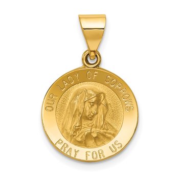 14k Polished and Satin Our Lady of Sorrows Medal Hollow Pendant