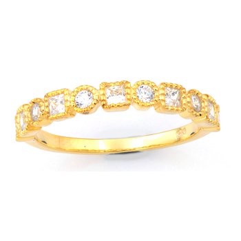 TriUnity™ 14K Yellow Gold Alternating Square & Round Bezel Set Milgrain Edge 0.40 Ctw