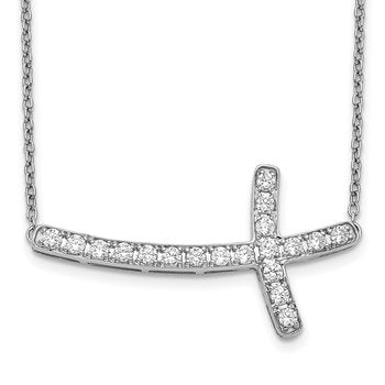 14k White Gold 1/10 carat Diamond Sideways Cross 18 inch Necklace