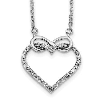 14k White Gold 1/4 carat Diamond Heart with Infinity 18 inch Necklace