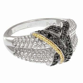 18K & Sterling Silver Diamond Cut/ Textured Popcorn Size-7 Ring
