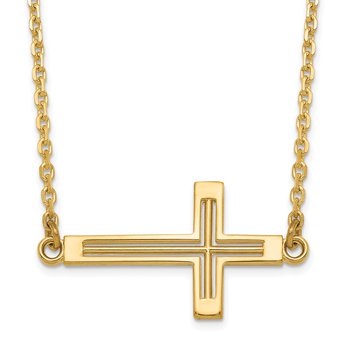 14k Polished Cut-out Sideways Cross 19 inch Necklace