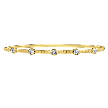 14K Yellow Gold Bezel Set Oval Shaped 5 Stations Hinged Diamond Bangle 0.69 Ctw