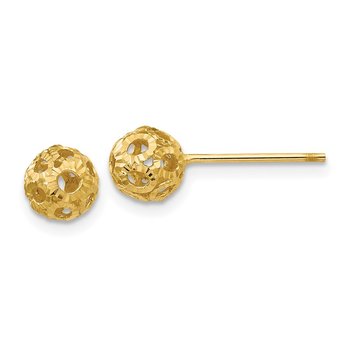 14K Open Diamond Cut Ball Post Earrings