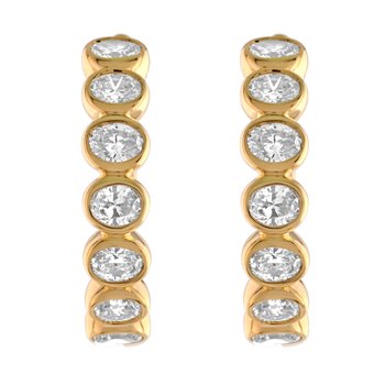 14K Yellow Gold Horizontal Bezel Set Oval Cut Hoops Diamond Earrings 1.01 Ctw