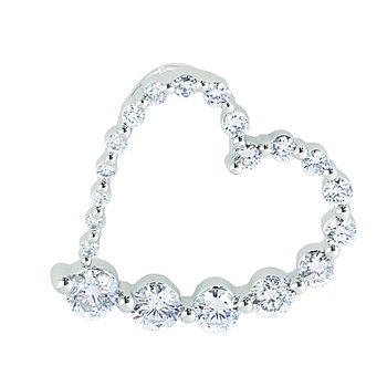 14K White Gold Pendant Journey Heart Graduating Offset Hidden Bail Diamond 1.00 Ctw