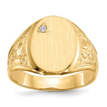 14k 11.0x15.0mm Open Back AA Diamond Mens Signet Ring
