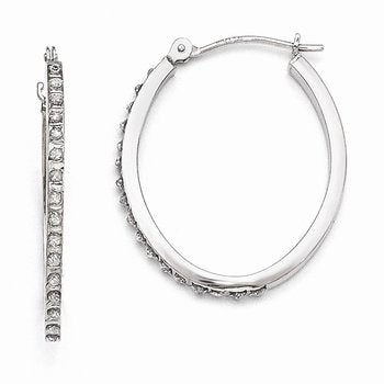 14k White Gold Diamond Fascination Oval Hinged Hoop Earrings