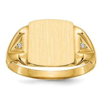 14k 11.0x12.0mm Open Back AA Diamond Mens Signet Ring
