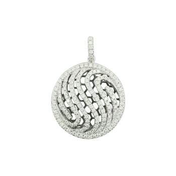 14K White Gold Pendant Domed Curvy Lines Pave Set Diamond 0.75 Ctw
