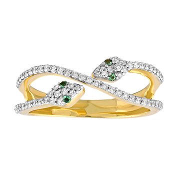 ZooLightful™ 14K Yellow Gold Open Ended Bypass Snake Pave Set Ring Diamond 0.33 Ctw