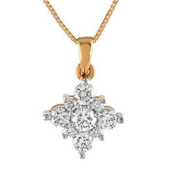 10K Yellow Gold Offset Square Cluster Diamond Pendant 0.50 Ctw