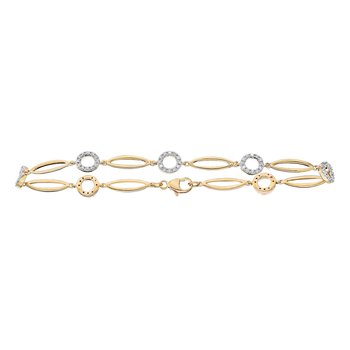 10K Yellow Gold Alternating Polished & Diamond Set Open Links Bracelet Diamond 0.25 Ctw