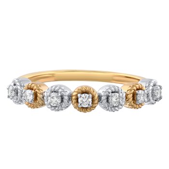 10K Two Tone Twisted Settings 7 Stations Diamond Ring 0.14 Ctw