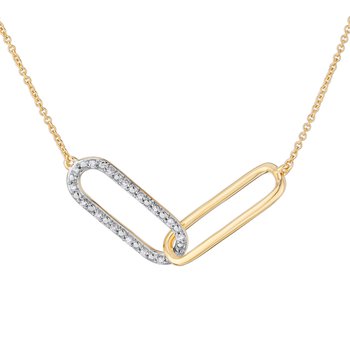 14K Yellow Gold Necklace Asymmetrical Polished & Pave Interlocking Paperclip Links Diamond 0.10 Ctw