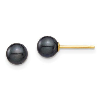 14k 5-6mm Round Black Saltwater Akoya Cultured Pearl Stud Post Earrings