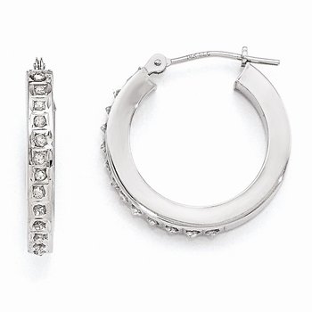 14k White Gold Diamond Fascination Round Hinged Hoop Earrings