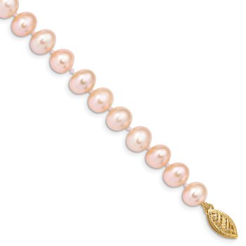 14k 7-8mm Pink Near-Round Freshwater Cultured Pearl 16 inch Necklace