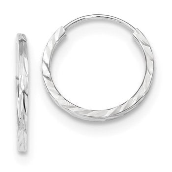 14k White Gold Diamond-cut Square Tube Endless Hoop Earrings